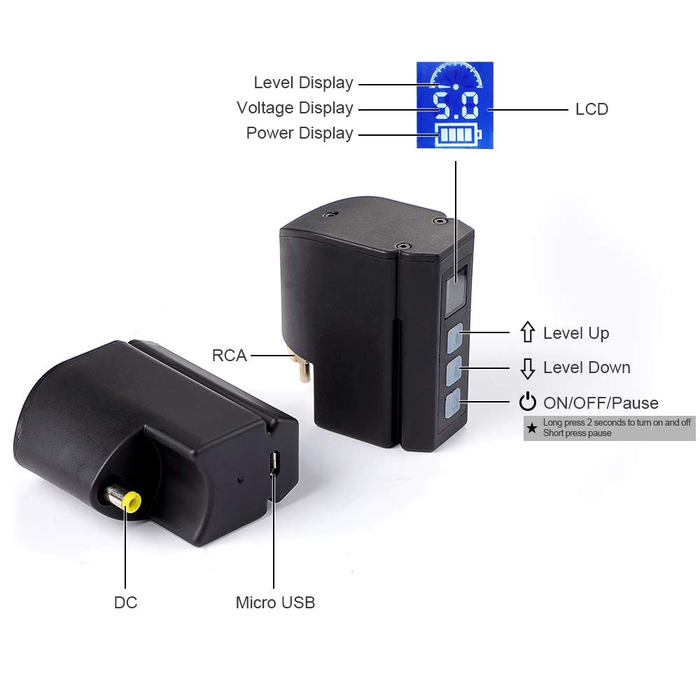 Mini Tattoo Battery - Rechargeable USB Power Supply with Digital Display | RCA Connector P198-RCA