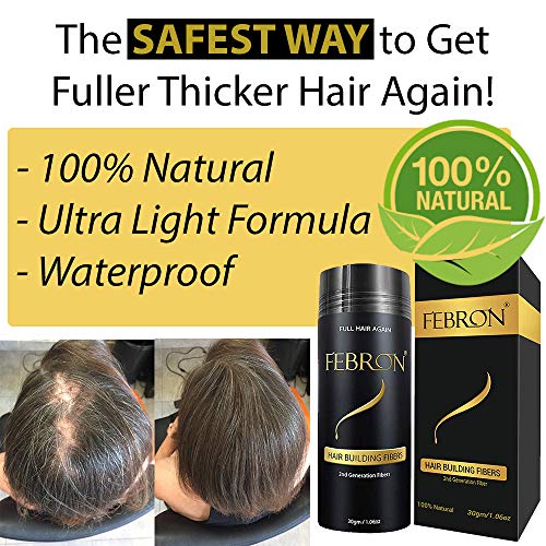 FEBRON Hair Fibers For Thinning Hair DARK BROWN For Women & Men Hair Loss Concealer Hair Powder Volumizing Based 100% Undetectable & Natural - Bald Spots Filler (30 Gram, Dark Brown)