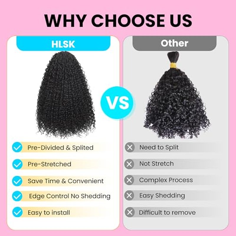 Afro Kinky Curly Knotless Pre-Separated Crochet Hair Extensions Micro Pre Looped Crochet Human Hair Extensions Curly 100% Human Hair Extensions Natural Color (Natural Black(70g), 22 Inch)