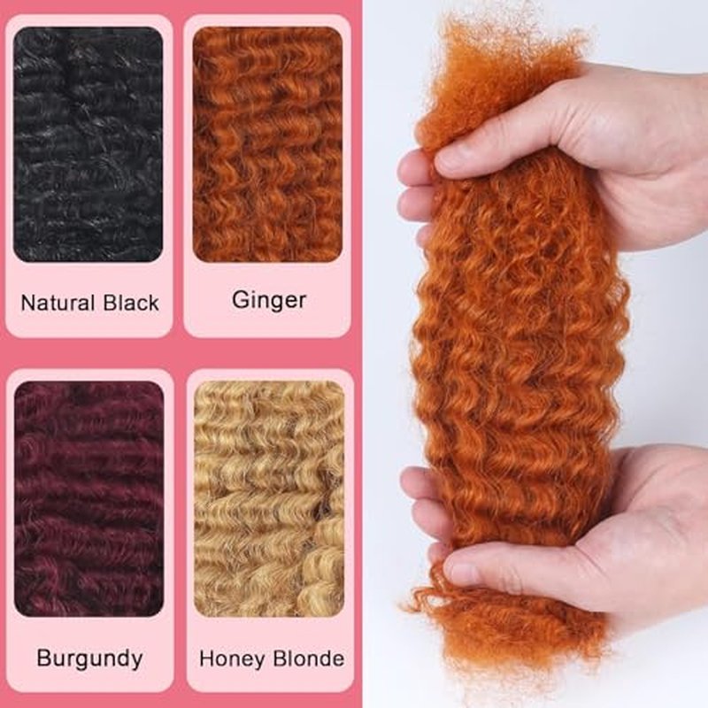 Afro Kinkys Bulk Human Hair for Dreadlocks Kinky Curly Hair for Loc Extensions 100% Real Human Hair Afro Kinky-Curly Human Braiding Bulk for Twist & Repair Locs 4 Packs 200 Gram 16 Inch Ginger
