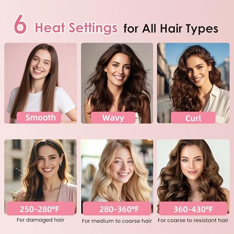 Infrared Thermal Brush, 1.65 inch Heated Round Brush for Blowout Look, Universal Voltage, Negative Ion Technology, 6 Temperature Settings, Less Damage, Pink Gifts for Women Teen Girls