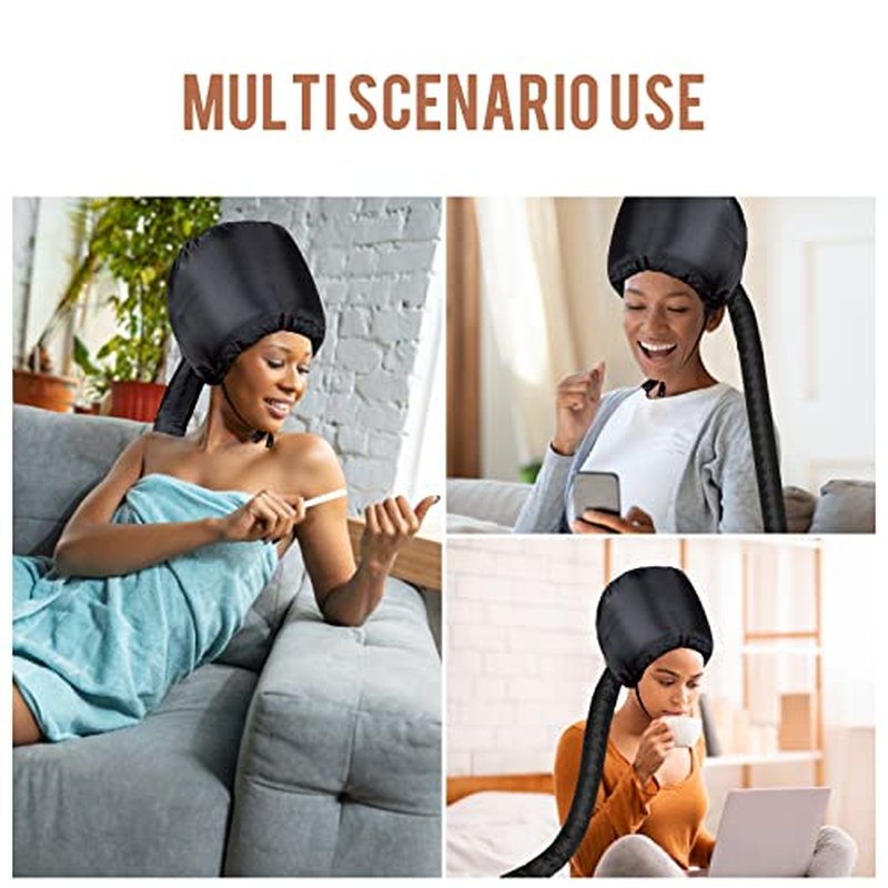 Bonnet Hood Hair Dryer Attachment - Hair Dryer Bonnet with Elastic Strap, Used for Hair Styling, Deep Conditioning and Hair Drying (Black)