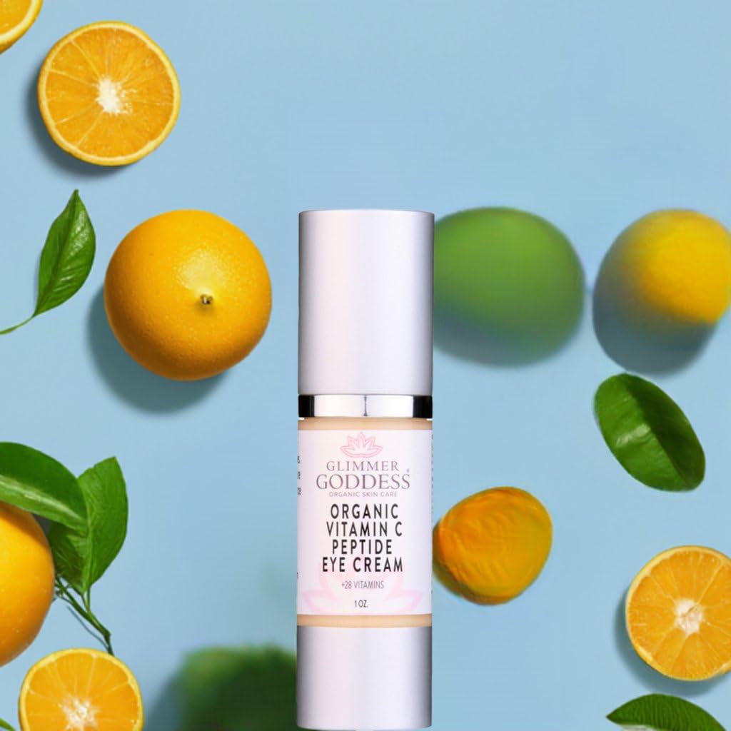 Glimmer Goddess Organic Peptide Eye Serum with Vitamin C – Hydrating & Revitalizing, 1 oz