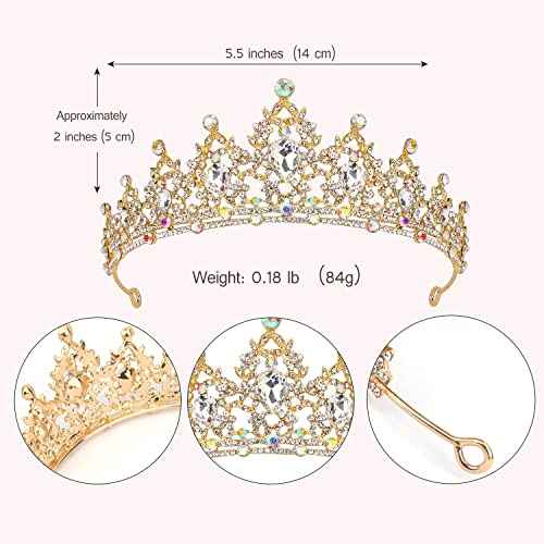 SuPoo Crowns for Women Gold Tiara and Crown Queen Birthday Tiara AB Crystal Headband Rhinestone Hair Accessories Shiny Princess Decoration for Wedding Party Prom Gifts