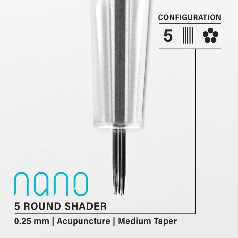 Vertix Nano Membrane Tattoo Cartridge Needles - Transparent & Detachable Tips for Precision Ink Flow - Medical-Grade 316L Stainless Steel - Tattoo Supplies and Equipment - 1 Round Shader (20 Count)