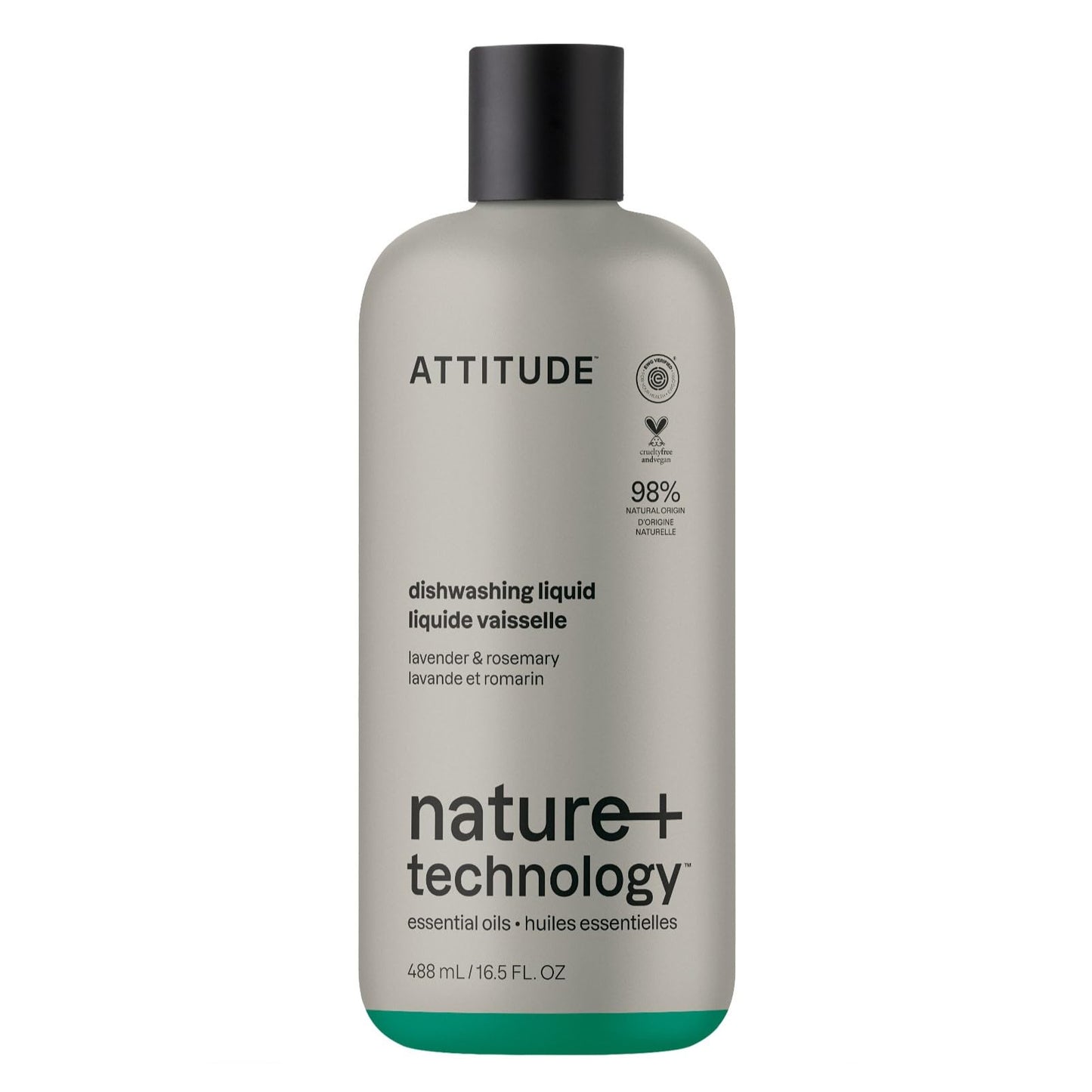 ATTITUDE Dish Soap, Infused with Essential Oils, Plant-Based Ingredients, EWG Verified, Great for Clean and Sparkling Dishes, Vegan Dishwashing Liquid, Lavender & Rosemary, 16.5 Fl Oz
