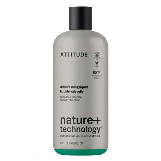 ATTITUDE Dish Soap, Infused with Essential Oils, Plant-Based Ingredients, EWG Verified, Great for Clean and Sparkling Dishes, Vegan Dishwashing Liquid, Lavender & Rosemary, 16.5 Fl Oz