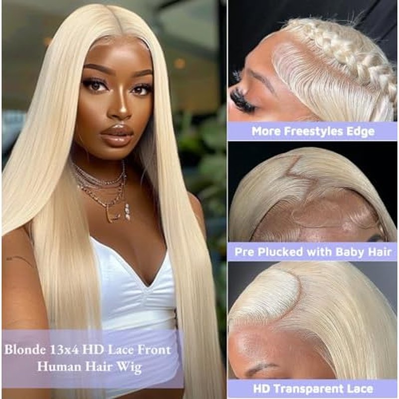 SIYUSI 28Inch 613 Lace Front Wig Human Hair,13x4 HD Transparent Lace, 200% Density Straight Brazilian Blonde Wig, Pre-Plucked with Baby Hair