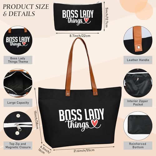 Boss Lady Gift for Women Bosses Day Canvas Tote Bag Makeup Bag Appreciation Gift for Leader Coworker Colleague