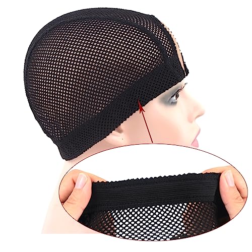 2 Pcs 1.4X3 Inch U Part Wig Cap for Making Wig Lace Wig Cap Dome Mesh Stretch Weaving Wig Caps (Medium Black)