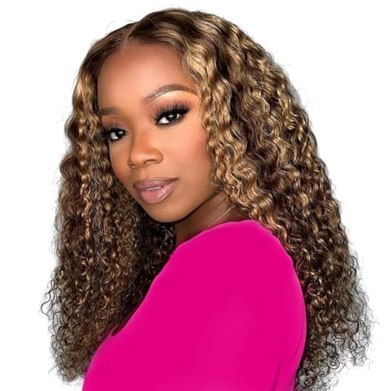 Bob Wig Human Hair 13x6 Deep Wave Hd Lace Front Wigs Human Hair Glueless 210 Density P4/27 Ombre Highlight Wig Pre Plucked With Baby Hair Short Bob Wigs For Black Women 16 Inch