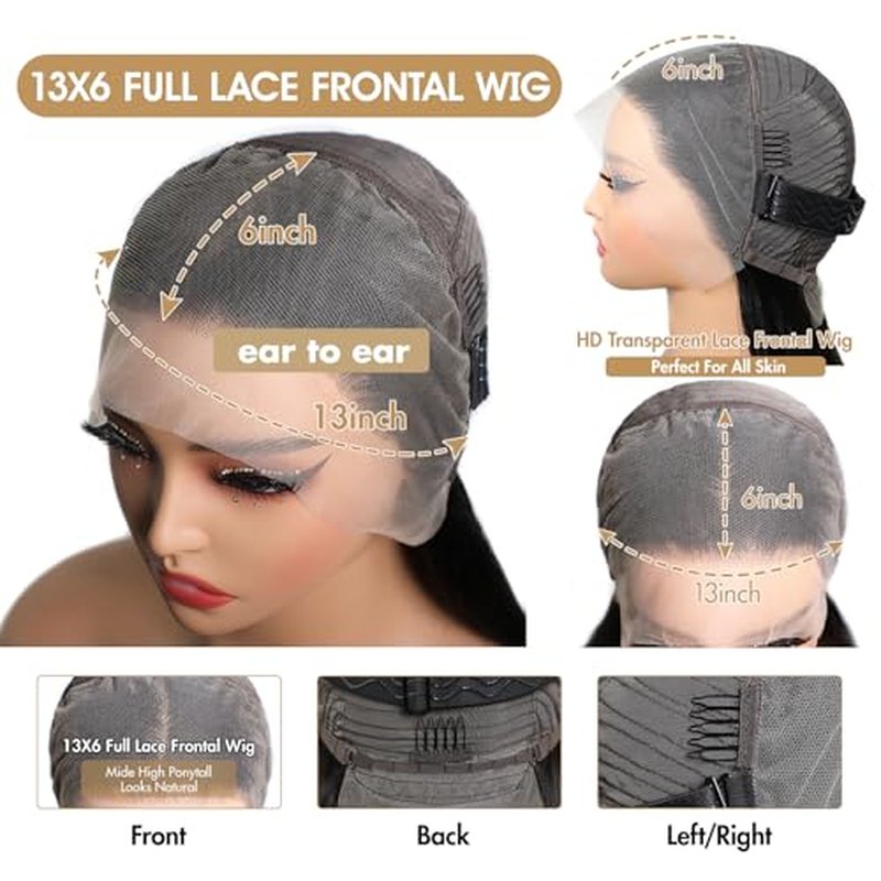 22 inch 13x6 Lace Front Wigs Human Hair 220 Density Straight Lace Front Wigs Human Hair 15A Grade Brazilian Virgin HD Transparent Lace Frontal Wigs Human Hair for Women Glueless Wigs Pre Plucked