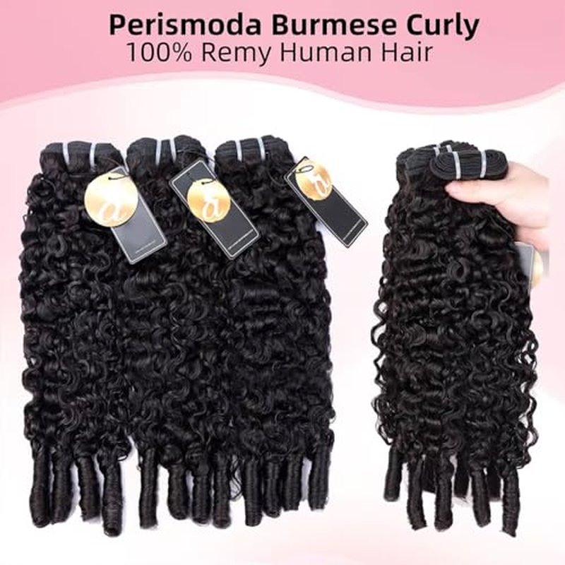 PerisModa 15A Raw Burmese Curly Bundles 100% Human Hair Bundles Pix Curly Bundles Unprocessed Human Hair Extensions 24 Inches 1PC 100% Unprocessed Virgin Water Wave Hair For Women Natural Black
