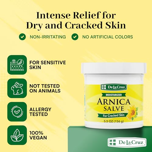 De La Cruz Arnica Salve - Foot Cream for Dry Cracked Heels and Feet - Moisturizing Hand Salve for Dried Hands - 24 Hour Moisture Foot Cream for Dry Cracked Feet and Rough Skin - JUMBO SIZE 5.5 OZ
