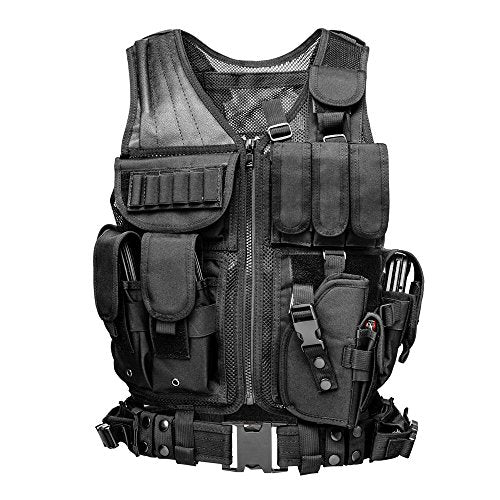 Invenko Modular 900D Tactical Airsoft Paintball Sports Duty Training Game Racing Shooting Hunting Outdoor Guard security Molle Cosplay Vest (Breathable Black)