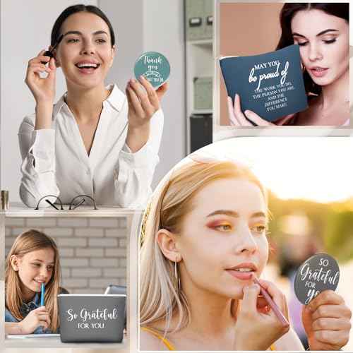 40 Pcs Employee Appreciation Gifts Inspirational Canvas Makeup Bags Compact Mirrors Bulk Cosmetic Bags Portable Mirror Thank You Gifts for Women Christmas Nurse Practitioner (Praise)