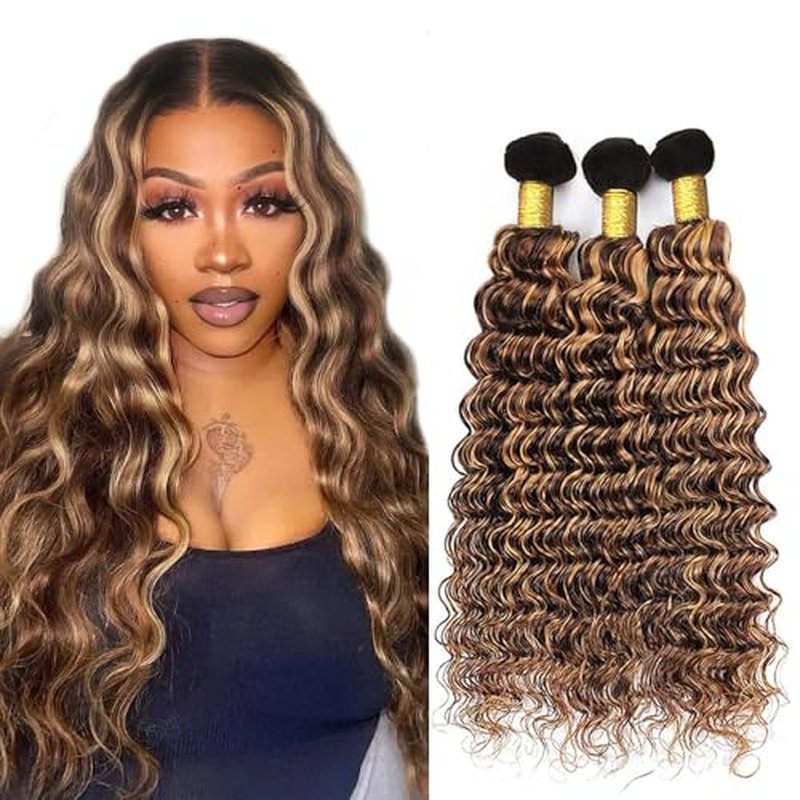 P427 Human Hair Bundles Honey Blonde Deep Wave Bundle Ombre Human Hair 3 Bundles 24 26 28 Inch Ombre Deep Wave Bundle Hair Extensions