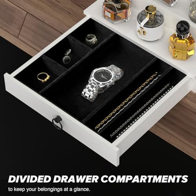Cologne Organizer for Men, 4 Tier White Wood Perfume Organizer with Felt Lining Drawer and Hidden Compartment, Perfume Display Holder, A Gift for Men