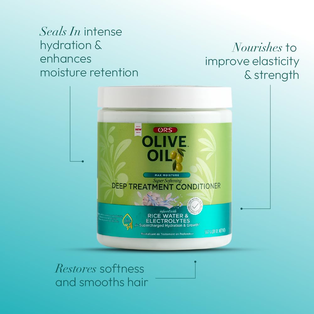 ORS Olive Oil Max Moisture Deep Treatment Conditioner with Rice Water & Electrolytes 20.0 Ounces (Pack of 2)