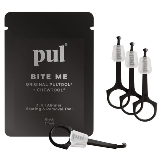 PUL 2-in-1 Aligner Removal Tool and Chewies for Invisalign Aligners, Retainers and Trays - Patented Invisalign Remover Tool for Easy Removal & Secure Fit - Pack of 4, Black