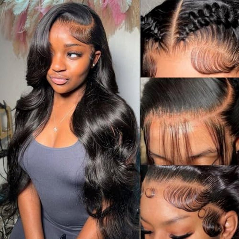 13x6 HD Lace Front Wigs Human Hair Body Wave Human Hair Wig for Women 180% Density Brazilian Virgin Hair Pre Plucked Glueless Body Wave Wig Natural Black 30 Inch