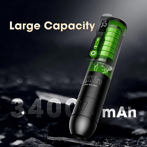 INKin Wireless Tattoo Gun - Rotary Tattoo Pen Machine with 3400mAh Super Battery Brushless Motor Power Supply LED Digital Display for Tattooing Artists and Beginners Run Long Time (CL2 Max Green)