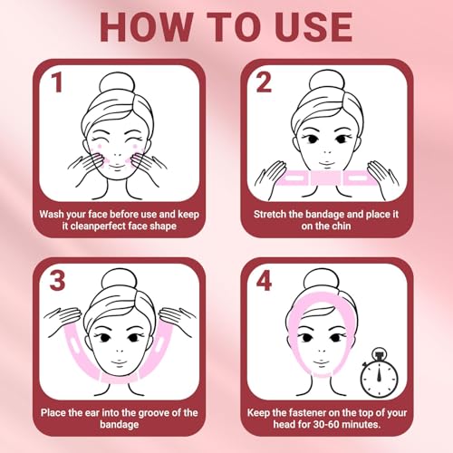 Reusable V Line Lifting Mask with Chin Strap for Sleeping,Double Chin Reducer,Face Lift Prevent Sagging, Jaw Exerciser,Light Pink,M