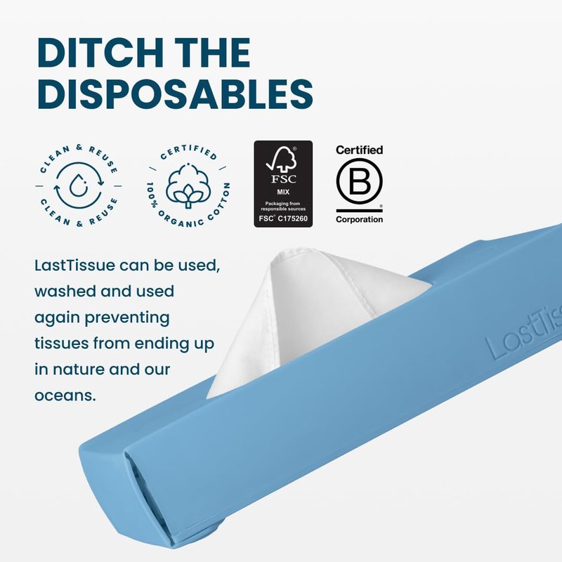 LastTissue® Reusable Cotton Tissue Box | Face Towels & Handkerchiefs for Men & Women – Washable, Sustainable Facial Tissue with Storage Case