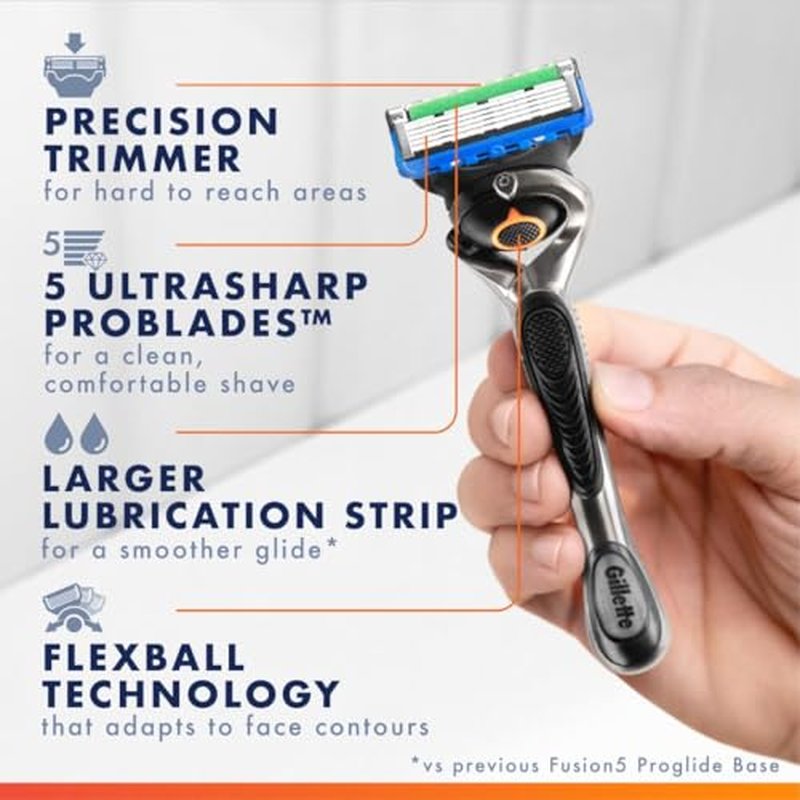 Gillette Fusion5 ProGlide Razor Refills for Men, 10 Razor Cartridges for FlexBall Razor Handle, 5-Blade Razor Blades, Precision Trimmer for Men
