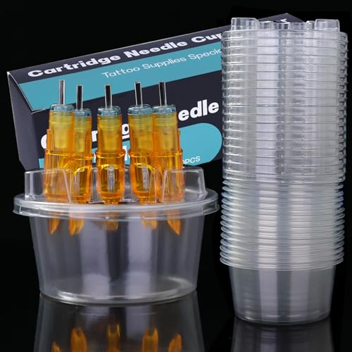 HOINCO 40PCS Hive Cups Disposable Tattoo Cartridge Cup Holder,Tattoo One Piece Needle Placement Rack Cleaning Cup Transparent Plastic Cartridge Supplies
