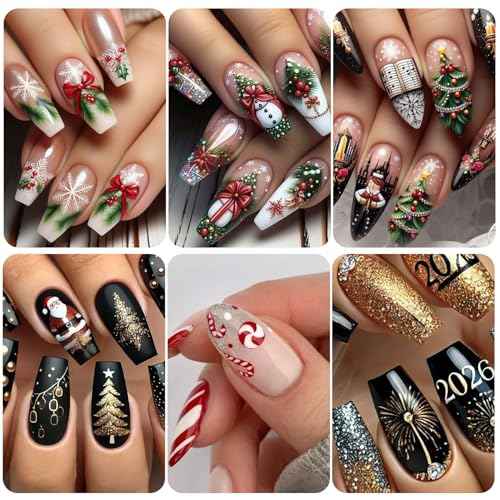 Christmas Nail Art Stickers Decals 16PCS 3D Self-Adhesive New Year Sticker for Nail Art Santa Claus Tree Elk Snowman Gonks Red Designs DIY Xmas Winter Decor Nail Art Supplies for Women Girls