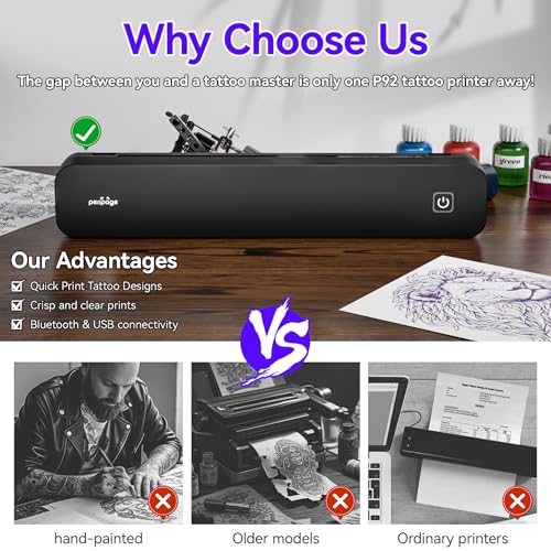 P92 Tattoo Stencil Printer Thermal Temporary Tattoo Printer with Stencil Paper Compatible with Phone,Pad & PC