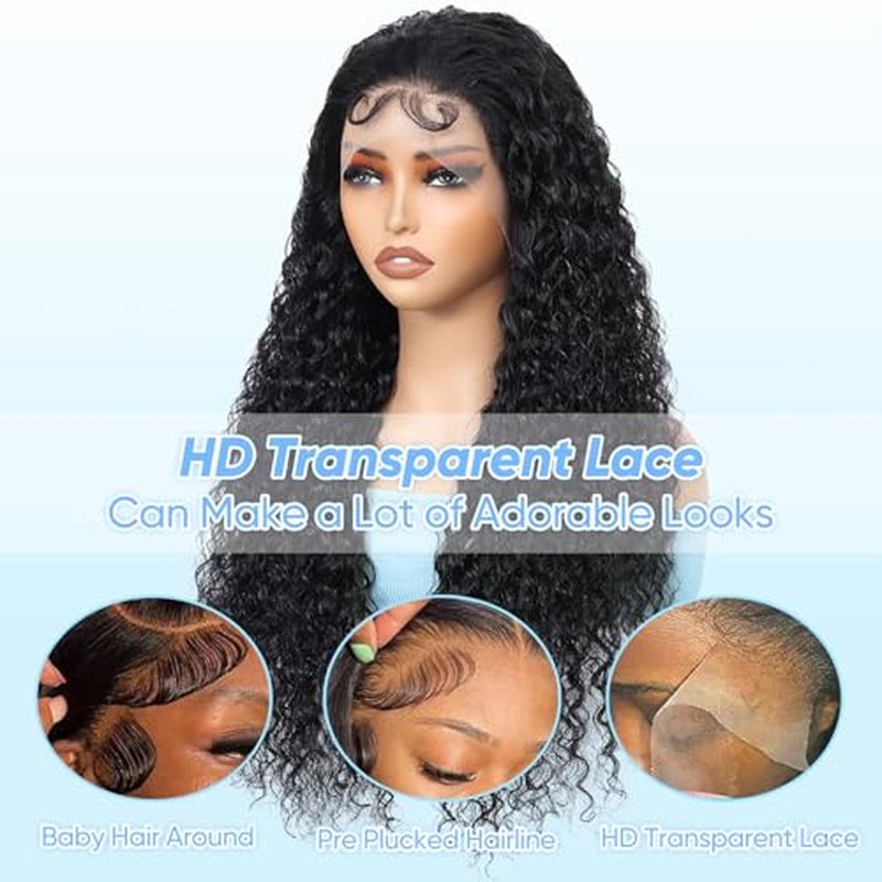 13x6 Deep Wave Lace Front Wigs Human Hair 24 Inch 200 Density Lace Front Wigs Human Hair Wigs for Women Deep Curly HD Lace Frontal Wigs Human Hair Pre Plucked with Baby Hair