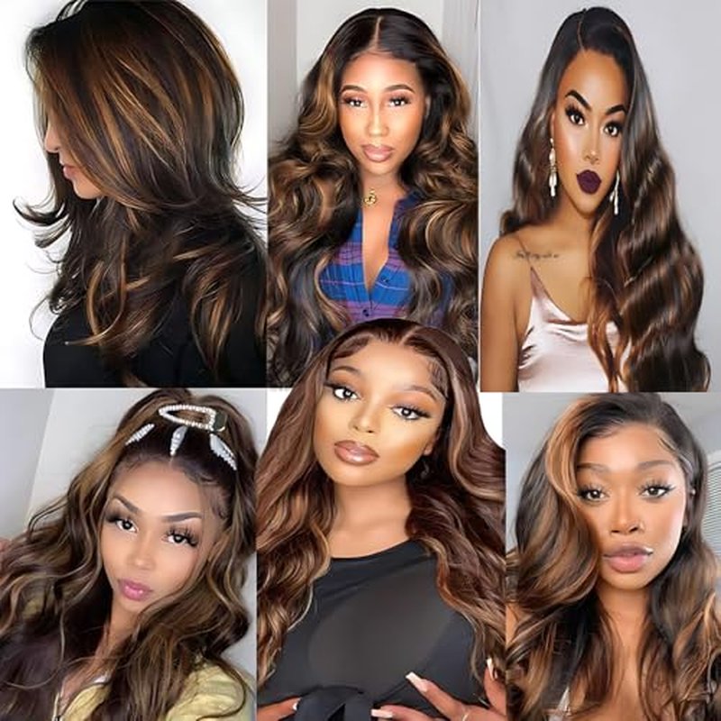 Brown Human Hair Bundles P430 Two Tone Chocolate Brown Body Wave Bundles 26 28 30 Inch Unprocessed Brazilian Virgin Remy Double Weft Weave Hair Extensions Healthy and Soft Highlight Bundle