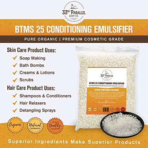 33RD PARALLEL | BTMS 25 (2 lbs / 32 oz) Bulk Conditioning Emulsifier | Behentrimonium Methosulfate Cetearyl Alcohol Emulsifying Conditioner | (2 POUNDS)