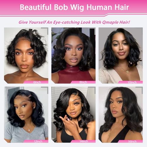 Bob Wig Human Hair 13x4 Lace Front Wigs Human Hair Pre Plucked Upgraded Glueless Wigs Human Hair 12 Inch 180% Density Short Bob Wigs For Black Woman Natural Color