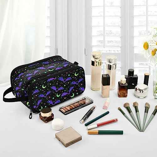 MNSRUU Magic Galaxy Bat Makeup Bag - Large Capacity Cosmetic Organizer, Portable Toiletry Bag for Travel Size