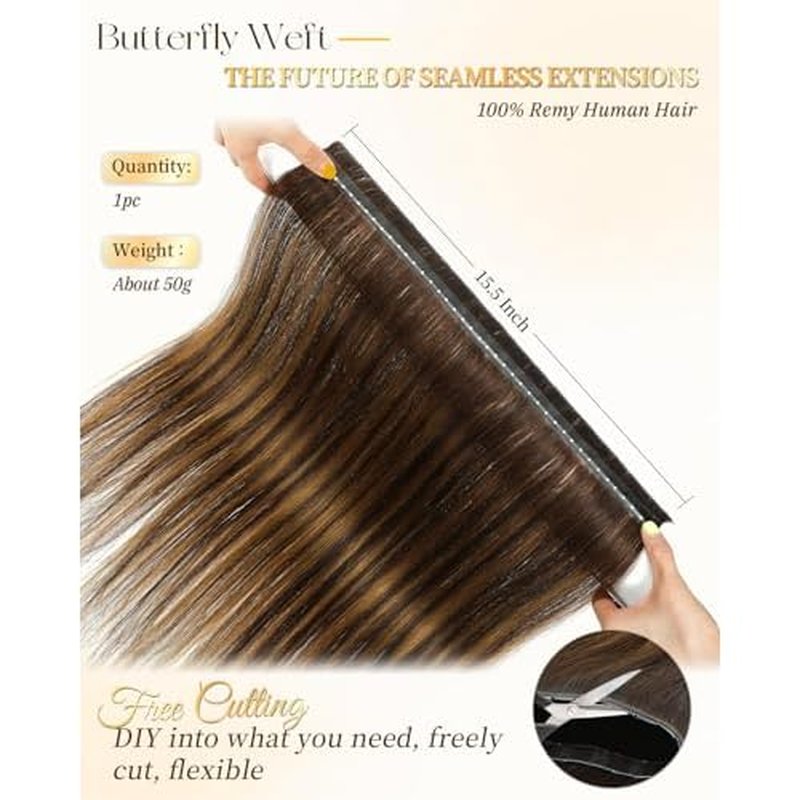 PANEWAY OVO Butterfly Weft Hair Extensions Real Human Hair Layer Invisible Extensions No Glue Genius Weft with Micro Beads for Short/Thin Hair (#P2/8/T2,20 Inch)