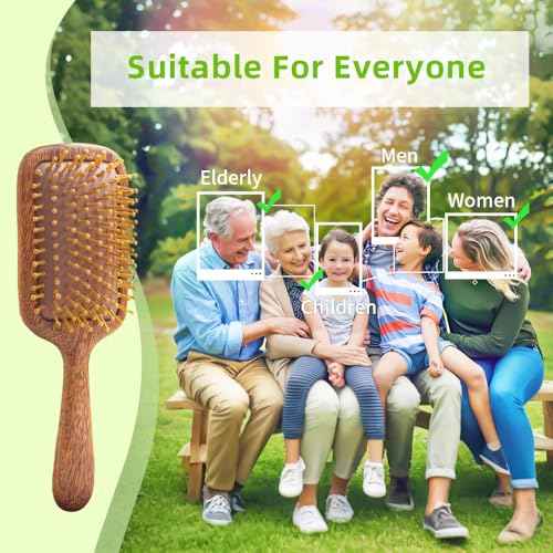 Hair Brushes for Women Men Kids Natural Green Sandalwood Wooden Hair Brush with Ergonomic Handle Enhance Shine Detangling Hairbrush for Dry Curly Thick Thin Straight Hair