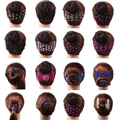 Ruihfas 12 PCS Magic Hair Side Combs Beaded Stretch Double Hair Side Combs Clips Bun Maker Hair Pins Hair Accessories for Women Curly Thick Wavy Hair Ponytail (Random Styles and Colors)