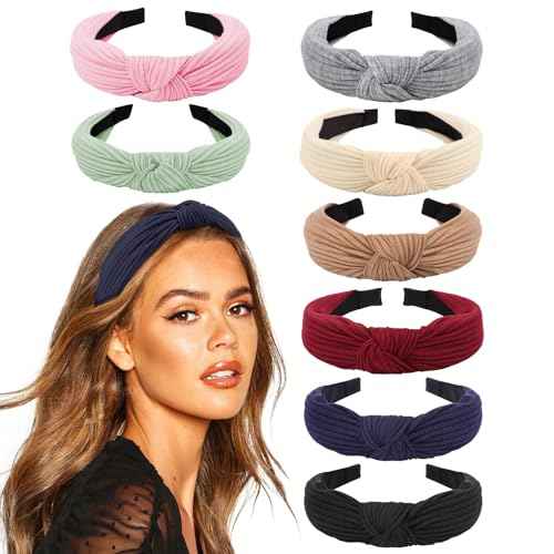 Knotted Headbands for Women Girls Non Slip Boho Wide Top Knot Turban Hairbands Fashion Ribbing Head Wraps Hair Bands Accessories