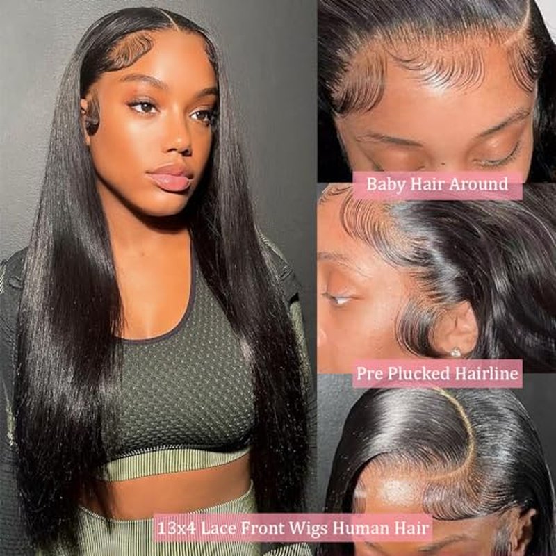 Straight Lace Front Wigs Human Hair Pre Plucked 13x4 Lace Wig Natural Color 30 Inch