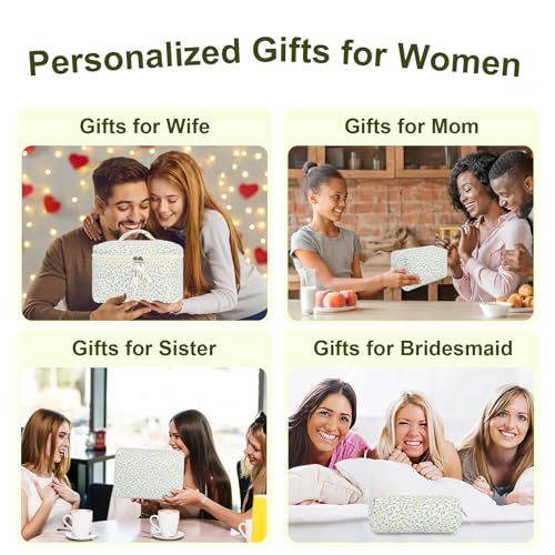 4Pcs Quilted Makeup Bag Set Cute Floral Cosmetic Bag Cotton Coquette Make up Bag Aesthetic Travel Toiletry Bag for Women Girls