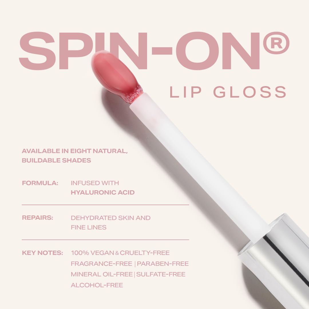 Woosh Beauty, Spin-On Lip Gloss, Hydrating Hyaluronic Acid & Shea Butter, No Fine Lines, Shine Finish, Vegan & Cruelty-Free - Glow