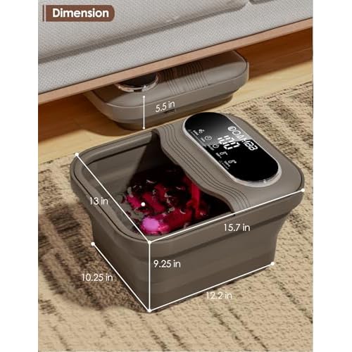 Collapsible Foot Spa with Heat, Bubble and Temp Control, Foot Bath Massager with XL Touch Screen and Massage Rollers, Foot Soaking Tub, Pedicure Foot spa for Stress Relief (Grey)