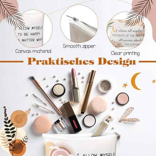 Kacctyen 24 Pcs Positive Affirmation Gift Set 12 Inspirational Canvas Makeup Bags 12 Daily Affirmations Mirrors Bulk Employee Appreciation Gifts for Women Stress Relief Self Care Gift(Bohemia)