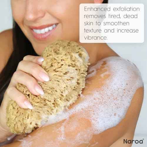 Naroa Exfoliating Natural Sponge for Shower | Bath Sea Loofah for Healthy Skin | Unbleached Bathing Body Scrubber Puff | Sustainable Plastic Free (Small)