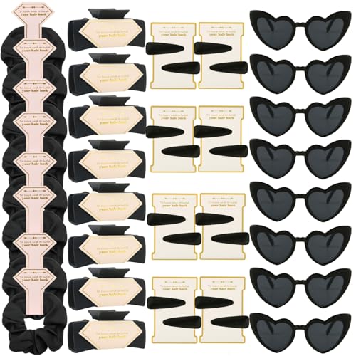 Bridesmaid Scrunchies Proposal Gifts Bachelorette Hair Claws Clips Girls heart sunglasses for Wedding Party Favors (black 40sets)