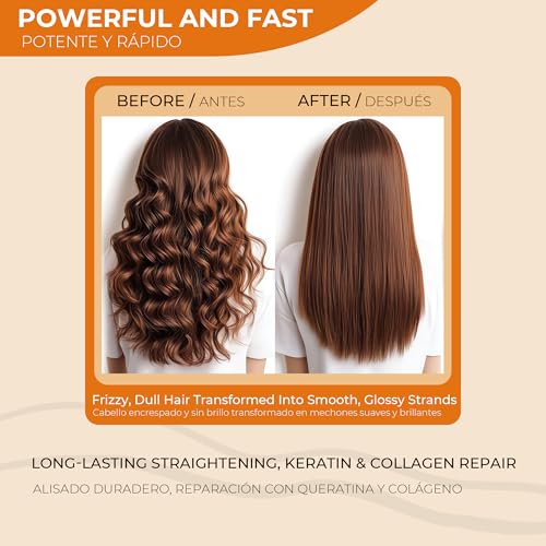 SLUJ Keratin Hair Treatment, Brazilian Straightening Cream with Keratin, Collagen & Hyaluronic Acid,18 Week Home Salon Professional Straightening - Keratina para Alisar el Pelo, Gentle Scent, 2 x Use