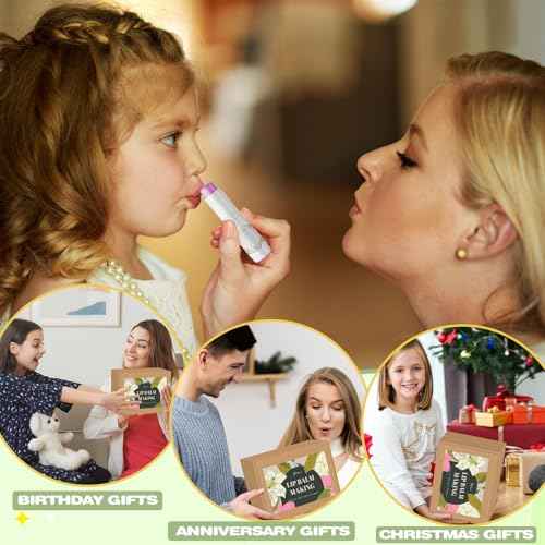 Thaluna Lip Balm Making Kit- Shea Butter Make Your Own Lip Balm for Adults, Moisturizing DIY Lip Gloss Kit with Beeswax, Sweet Almond Oil, Essential Oil, Empty Tubes, Christmas Gift for Girls & Women
